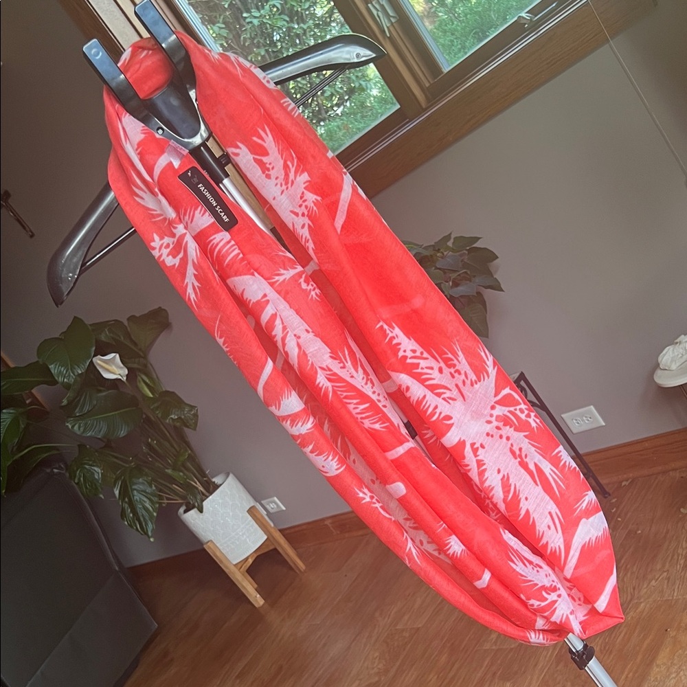 NWT D&Y Vibrant Coral  and White infinity Scarf